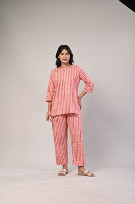 SEREN MILANO Women Printed Pink Night Suit Set