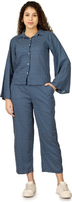 NAVRAAH Girls Printed Blue Shirt & Pyjama set