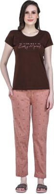 AllureBlue Women Solid Brown Top & Pyjama Set
