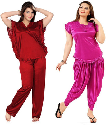 PHALIN Women Solid Multicolor Top & Pyjama Set