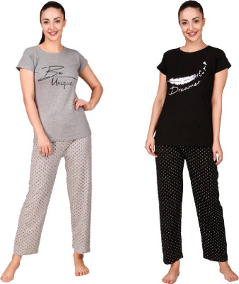 Trendy World Women Printed Multicolor Night Suit Set