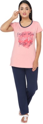 Clint Women Printed Pink Top & Pyjama Set