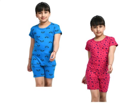 IndiWeaves Girls Printed Multicolor Night Suit Set