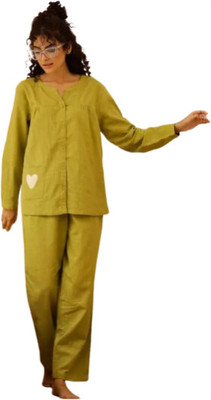 SATLOK FASHION Women Solid, Graphic Print Green Night Suit Set