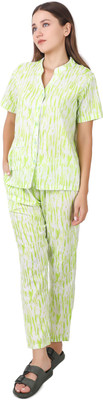 HSINTERNATIOAL Women Printed Light Green Shirt & Pyjama set