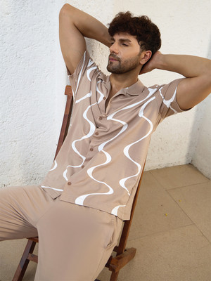 SWEET DREAMS Men Printed Beige Top & Pyjama Set