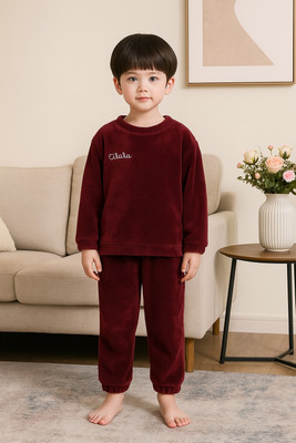 FitIn OutFit Boys Self Design Maroon Night Suit Set