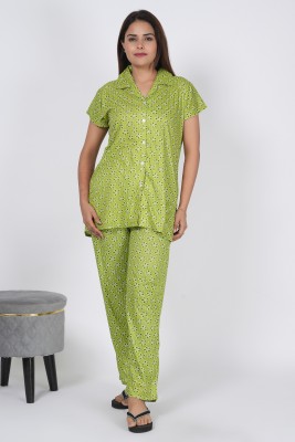 BHOOMI Women Printed Green Night Suit Set