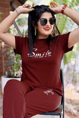 sai fashion Women Printed Maroon Night Suit Set