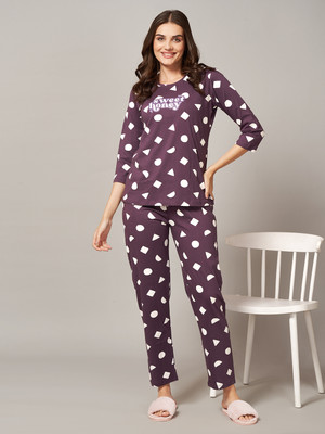 QUIRA Women Printed Purple Top & Pyjama Set