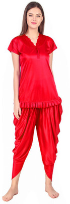 mysie Women Solid Red Night Suit Set