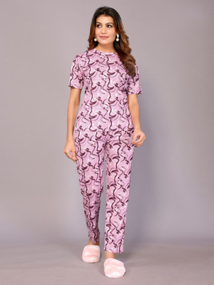 HouseOfCommon Women Printed Pink Night Suit Set