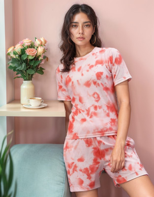 A R Fashion Women Printed Orange Top & Shorts Set