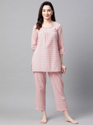 MEERANSHI LIVING Women Geometric Print Pink Night Suit Set