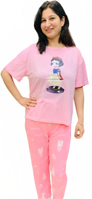 Lugo Women Printed Pink Night Suit Set
