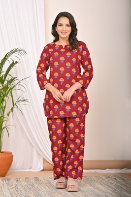 TREND ME Women Printed Maroon Night Suit Set