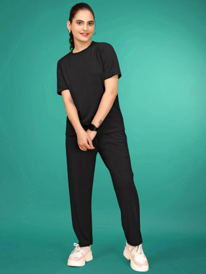 SAKARMAA Women Self Design Black Top & Pyjama Set