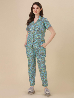 zyolowear Girls Printed Light Green Night Suit Set