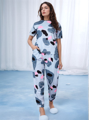 KODALA ENTERPRISE Women Printed Grey Top & Pyjama Set