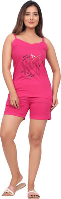 VALZER Women Printed Pink Top & Shorts Set