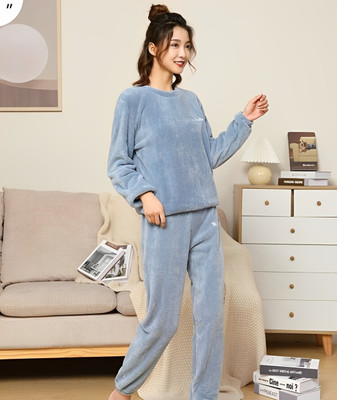FitIn OutFit Women Solid Blue Night Suit Set