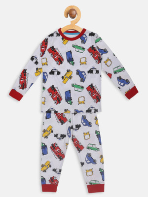 Lazy Shark Boys Printed Multicolor Night Suit Set