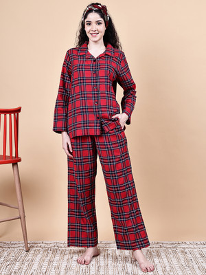 Secret Wish Women Checkered Red, Multicolor Night Suit Set