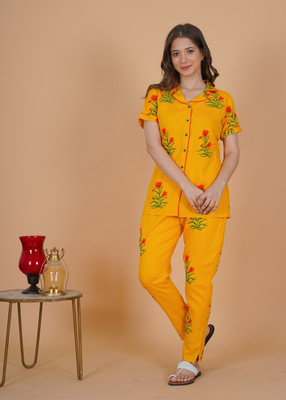 DreamBe Women Printed Yellow Night Suit Set