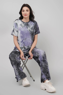 Lugo Women Ombre/Dyed Black, Purple Night Suit Set