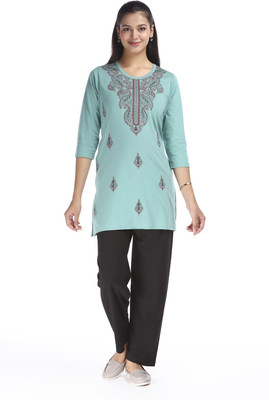 E-MAX Women Printed Green, Black Top & Pyjama Set