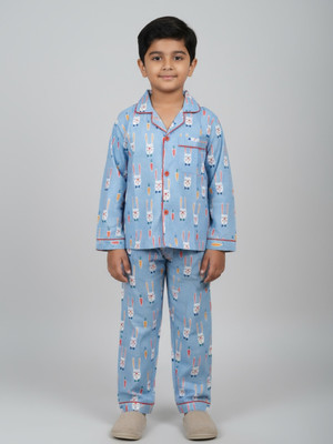 Biglilpeople Boys & Girls Printed Blue Shirt & Pyjama set