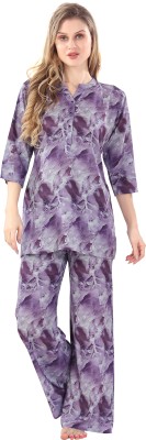 Playloungewear Women Printed Purple Top & Pyjama Set
