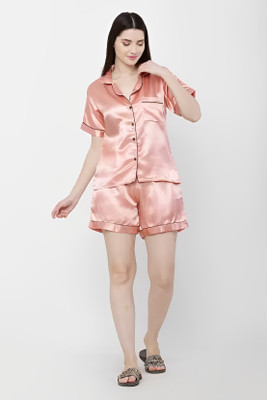 A V Sarees Women Solid Pink Top & Shorts Set