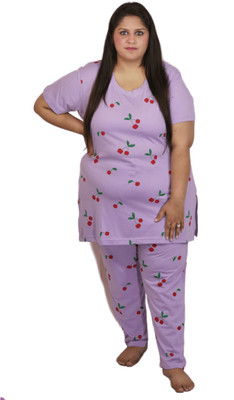 HouseOfCommon Women Printed Purple Top & Pyjama Set