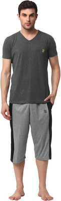 MACK JONNEY Men Solid Grey Top & Capri Set