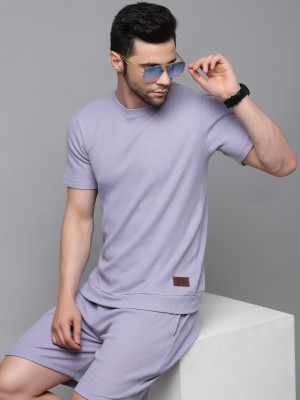 RIGO Men Self Design Purple Night Suit Set
