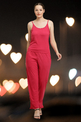 elegance redefined Women Solid Pink Top & Pyjama Set