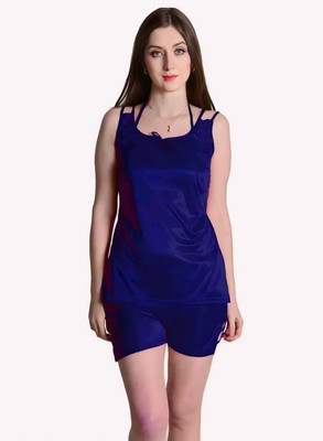 Pushbela Women Solid Blue Top & Shorts Set