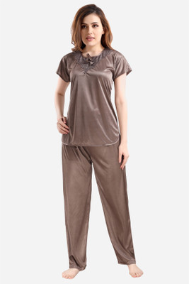 DreamBe Women Solid Brown Top & Pyjama Set