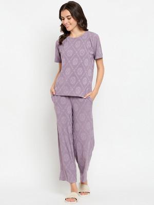 Camey Women Printed Purple Night Suit Set