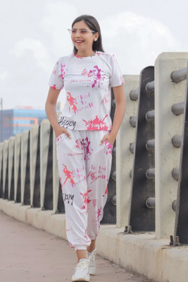 KV2 Women Self Design Pink Night Suit Set
