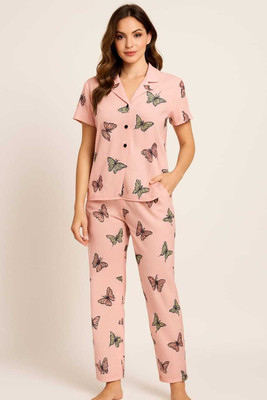 YOUSAFZAIHUB Women Solid, Printed Blue Night Suit Set