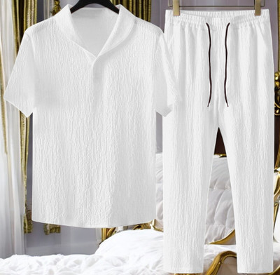 gurukrupa creation Men Self Design White Night Suit Set