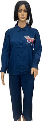 YAS FASHION Women Printed Blue Shirt & Pyjama set