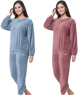 ukal Women Solid Blue, Maroon Top & Pyjama Set