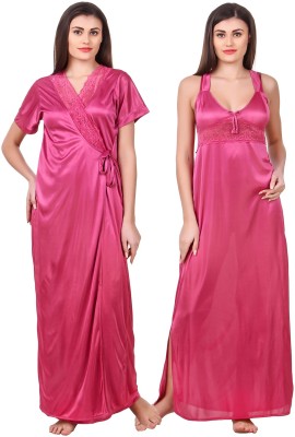 fasense Women Nighty with Robe(Pink)