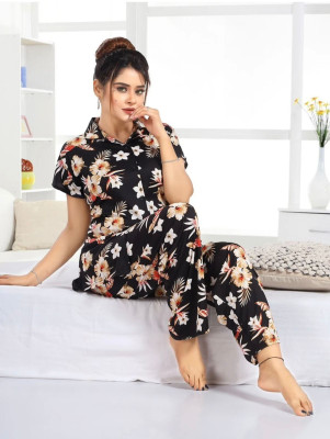 SLEPWELL Women Floral Print Blue Night Suit Set