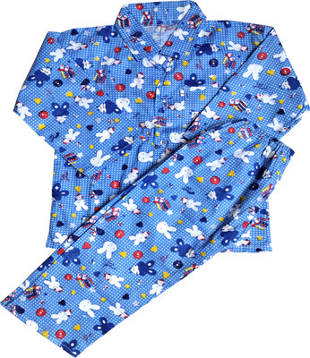 Sahu Enterprises Boys & Girls Printed Blue Night Suit Set