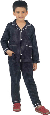 4JSTAR Kids Nightwear Boys & Girls Polka Print Cotton(Black Pack of 2)