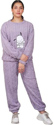 TIARO Women Self Design Purple Night Suit Set